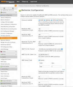 WHM Screen Shot to Configure Email Port Maximums